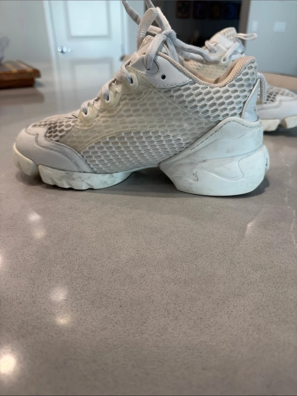 Dior Cream and White Mesh Leather Sneakers